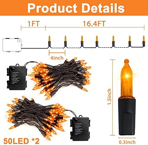 [2 опаковки и таймер] Оранжеви гирлянди за Хелоуин, само на 100 светодиоди 32,8 фута, приказни светлини работещи на батерии, Таймер