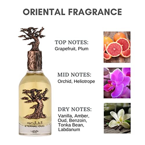 Lattafa Perfumes Eternal Oud Edp - Парфюм, вода 100 мл (3,4 oz) | Грейпфрут, Слива, Орхидея, Гелиотроп, Ванилия, Амбра, Уд, Бензоин,