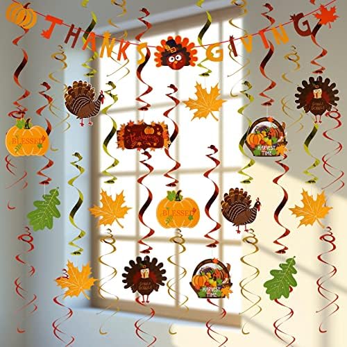 MorTime 31 БР., Окачен Тавана Завъртете Висулка за Деня на Благодарността и Висящ Банер на Деня на Благодарността, Есенна Тема Спирала