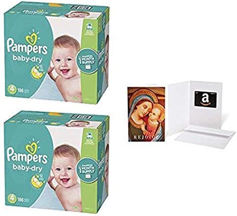 Размер памперси 4, брой 186 парчета - Сухите бебешки пелени Pampers Baby (2 броя-ва) с Подарък карта на стойност 20 долара в Поздравителна