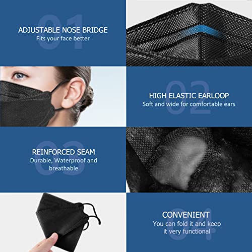 маска KF94 60шт, за еднократна употреба черни маски, 4 слоя ефективността на защитния филтър> 95%, Двойна носа рамка, высокоэластичные