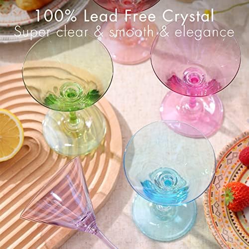 Комплект от 6 чаши за мартини Physkoa | Цветни Чаши за Мартини | Цветни чаши за коктейли в стил арт-Деко - Кристална Чаша ръчна
