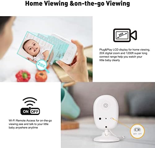 Simyke Видео WiFi следи бебето с приложението и екран, Камера 1080P, Откриване на крик, Колыбельные, Двупосочен разговор, HD Нощно