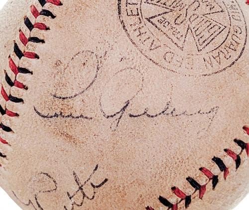 Бейб Рут и Лу Гериг С Автограф от Официалната лийг бейзбол Ню Йорк Янкис PSA/DNA #AJ05877 - Бейзболни топки с автографи
