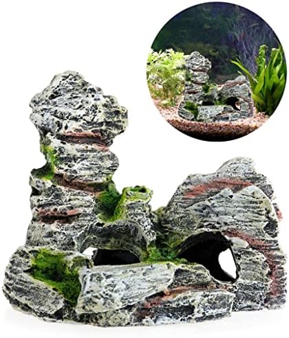 Аквариум с изглед към планина, скала, прикрива пещера, дърво, декорация на аквариума с рибки