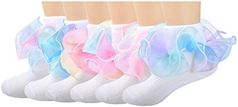 FYLuoke/ Дантелени Чорапи с Двойни Белезници за Малки Момичета, Дантелени Чорапи с Белезници и Големи Набори за Деца