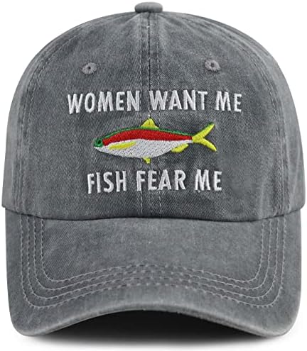 Дамски Шапка Want Me Fish Fear Me, Забавна Регулируема Памучен бейзболна шапка с Бродерия за Мъже, Папа