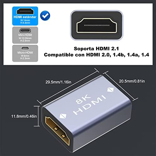 Съединител VCELINK HDMI 8K, HDMI конектор 2.1 Гнездо-гнездо, адаптер за разширяване HDMI, поддръжка на 8K @ 60Hz /4K @ 120Hz 120UHD,