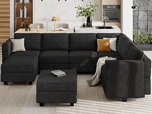 Belffin Голям модулен секционни диван, U-образен диван, пакет за съхранение, разтегателен троен диван, U-образен комплект, обръщане