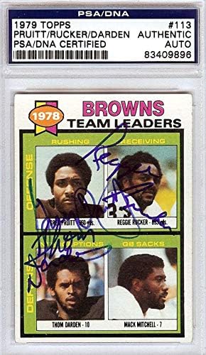 Грег Пруитт, Реджи Rucker, Това Дарден с автограф на картата Topps 1979 г., №113 Кливланд Браунз PSA /ДНК брой 84409896 - Футболни картички с автографи на NFL