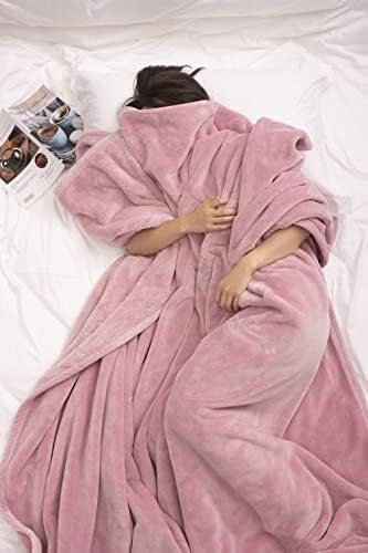 Много гъст мек плюшевое фланелевое одеяло Mellowdy (Матово розово, 90х90) - 500 гр. Топло одеяло кралски размери за зимата, есента