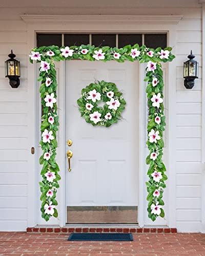 Булчински Венец DDHS, 6 фута Цветни Насаждения с Изкуствени Цветя, Зелени Плодове и Листа от Евкалипт, за входната врата, Вътрешни
