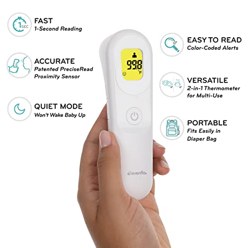 Безконтактен налобный термометър Evenflo PreciseRead за възрастни, деца, бебета, храни и течности – Точен, бърз, безконтактно, и