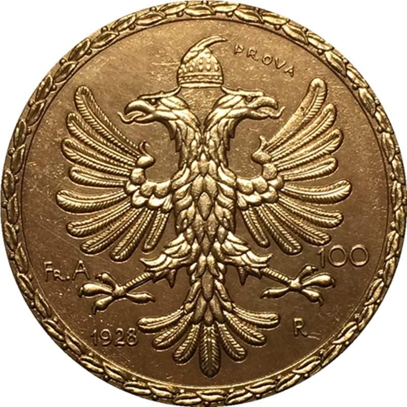 35 ММ Чиста Мед Позлатен Стара Сребърна Доларова Монета Албания Монета 1928 Занаят