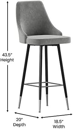 Комплект от 2 Търговски продуктова столове Шели Furniture височина, с барную багажник - Сив кожен салон - Черни метални рамки с
