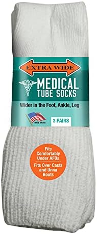 Унисекс, сверхширокие диабет чорапи-тръба (опаковка от 3 двойки), подходяща за крак 4E / 6E и хайвер 22 (бял)