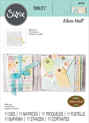 Комплект печати Sizzix Thinlits 11PK Card Waterfall и Етикет от Eileen Hull, 665154, Многоцветен