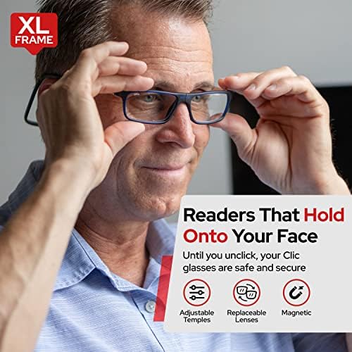 Магнитни очила за четене със заключване синя светлина Clic, регулируеми компютърни очила за четене в храмовете, Executive XL
