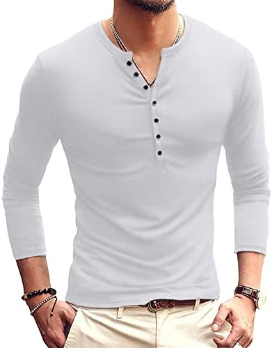 Bmisegm Мъжки Ризи Мъжки Плътен Цвят С Дълъг Ръкав, V Образно деколте и Тънки Копчета Модерен Удобна Блуза, Топ