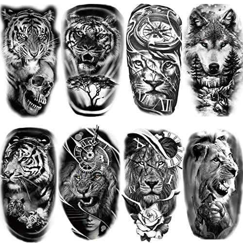 Tazimi 12 Листа Временни Татуировки на Ръката на Вълк, Лъв за Мъже, Възрастни, Черен Стикер на Половината от рамото, Фалшиви Татуировки,