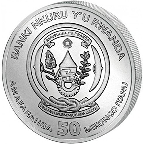 2015 RW Африканска унция CAPE BUFFALO 1 Унция Сребърни монети на Дивата природа в фолиото мента - Руанда 50 Франка БУ