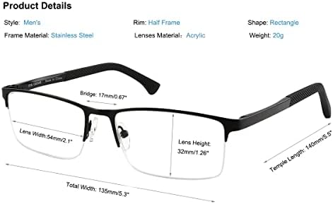 EYECEDAR, 5 Комплекта Очила За четене, Мъжки Метални Полукадровые Очила В Прямоугольном Стил, Прозрачни Лещи, Извити Панти, Материал