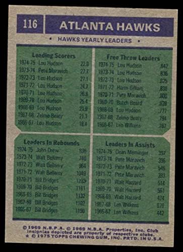 1975 Лидери Topps 116 Хоукс Джон Дрю / Дийн Мемингер/Лу Хъдсън Атланта Хоукс (Баскетболно карта) БИВШ Хоукс Минесота