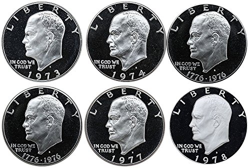 1973 S 1974 1976 Г. (T1) 1976 Г. (T2) 1977 1978 Айк Айзенхауер Долара Скъпоценен камък Доказателство Тираж 6 Монети, Монетен двор