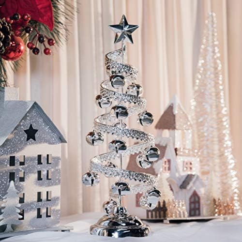Настолна Елха Varmax Mini Christmas Tree Clearance С Предварителна Подсветка, Спирала, 15 инча, Сребриста
