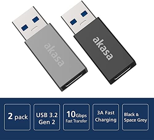 Адаптер Akasa USB Type-A за свързване към USB Type-C | USB 3.2 Gen 2 | До 10 gbps / Подкрепа за бързо зареждане | е Съвместима с