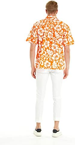 Подходяща Двойка Хавайска риза Luau или Рокля-риза с яка оранжев цвят Hibiscus