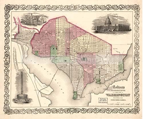 Карта на 1855 г.| Colton's Джорджтаун и град Вашингтон : Столицата на Съединените Щати