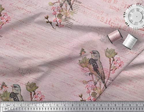 Тъкан от вискозного шифон Soimoi Текстови, флорални и европейски щампи във формата на птици Greenfinch Ширина ярда 42 инча