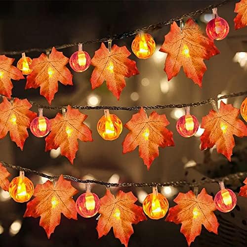 Светлините на Хелоуин okeytech с 30 led лампи, които работят на батерии, Кленови Листа, Гирлянди от Тиква, Есенен Декор за Хелоуин, Деня на Благодарността, Култура, Коледна