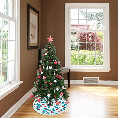 Vantaso 48 инча Голяма Пола под формата на коледно дърво, Коледна Украса с Пискюли, Череша Акварел на Червена Череша Коледно Дърво