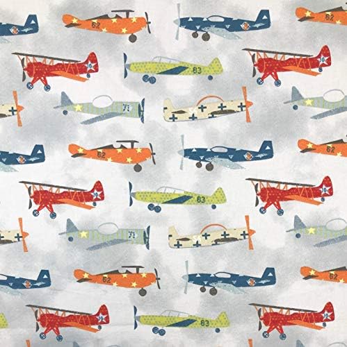 1 Ярд - Реколта самолети Самолети, от светло-сива памучна тъкан (Отлични за капитониране, шиене, занаяти, възглавници и още много